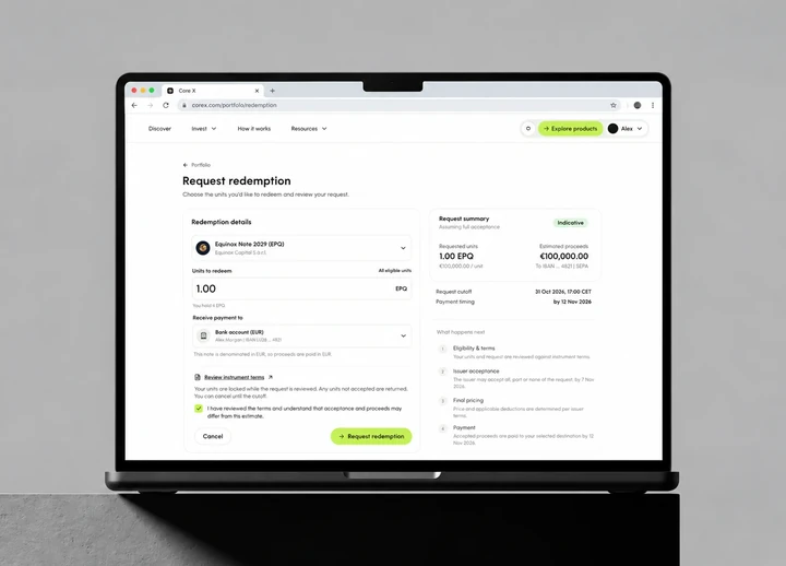 Request redemption screen on a laptop