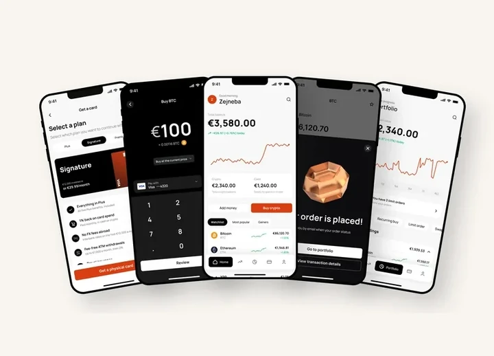 Meridian — crypto investing app screens