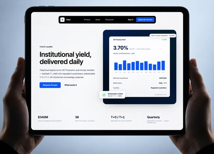Velar — homepage on a tablet
